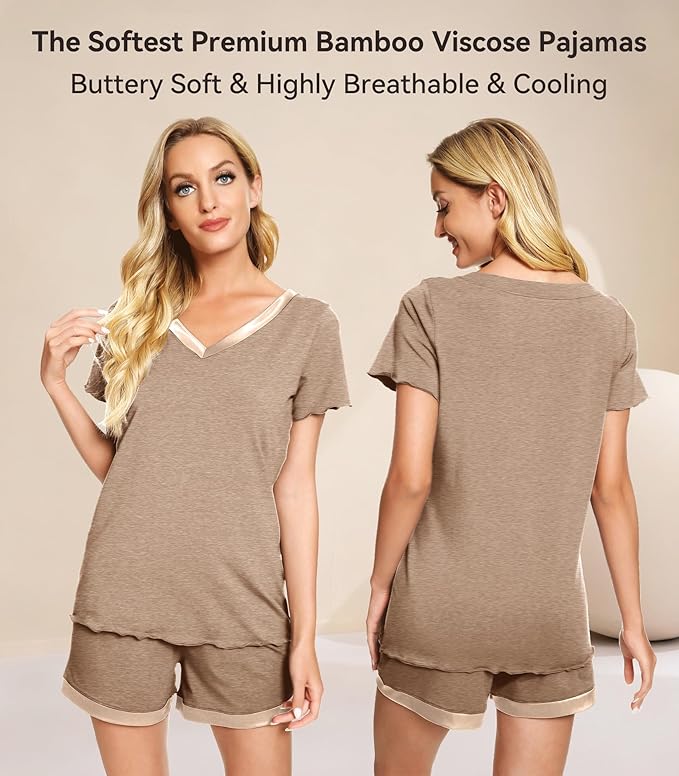 Women's Bamboo Cooling Pajama Set - Short Sleeve - 2 Piece