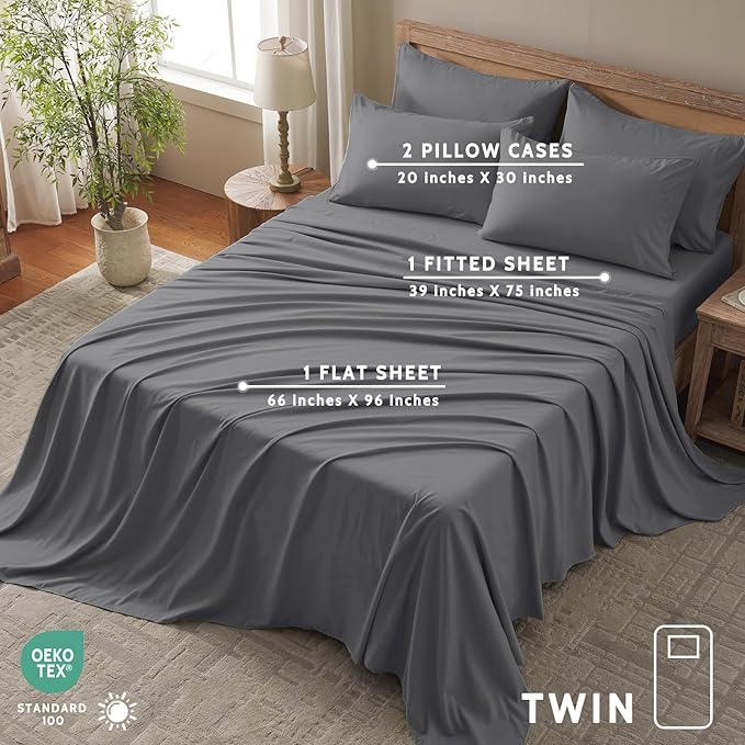 Microfiber Cooling Bed Sheet Set - Twin - 4 Piece