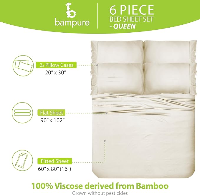 Bamboo Cooling Bed Sheet Set - Queen - 6 Piece