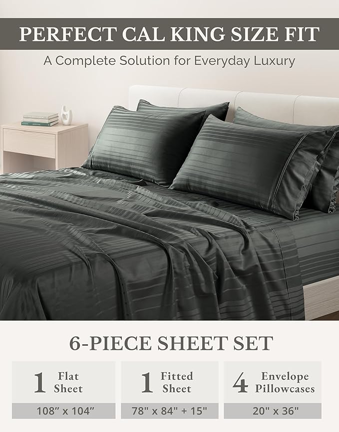 100% Cotton Bed Sheet Set - California King - 15 in Deep Pocket - 6 Piece