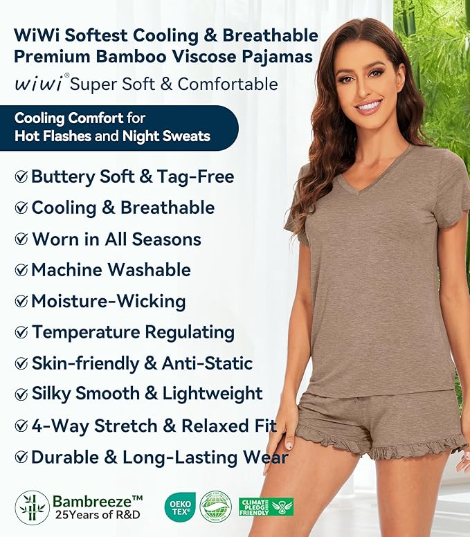 Bamboo Cooling Shorts Pajama Set - Short Sleeve - 2 Piece