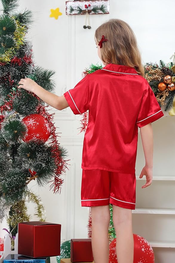 Satin Pajama Set - Short Sleeve - 2 Piece