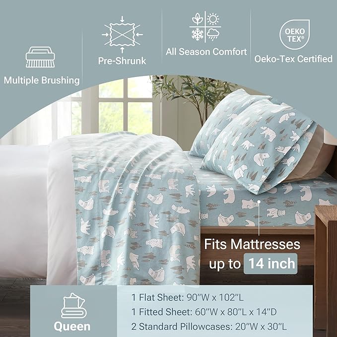 100% Cotton Bed Sheet Set - Queen - 4 Piece