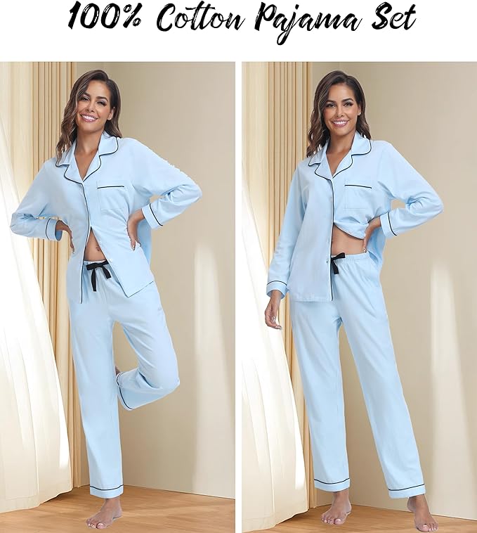 Women's 100% Cotton Pajama Set - Long Sleeve - 2 Piece