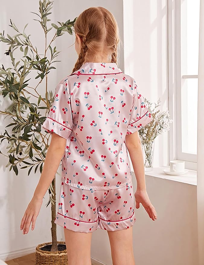 Satin Pajama Set - Short Sleeve - 2 Piece
