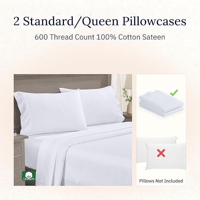 100% Cotton Pillowcase Set - Queen - 2 Piece