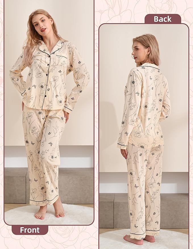 Women's 100% Cotton Pajama Set - Long Sleeve