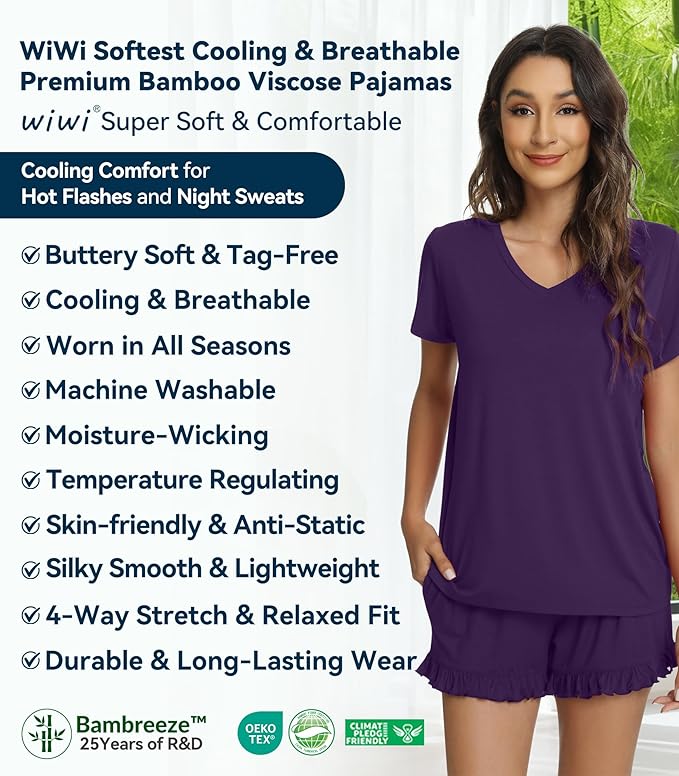 Bamboo Cooling Shorts Pajama Set - Short Sleeve - 2 Piece