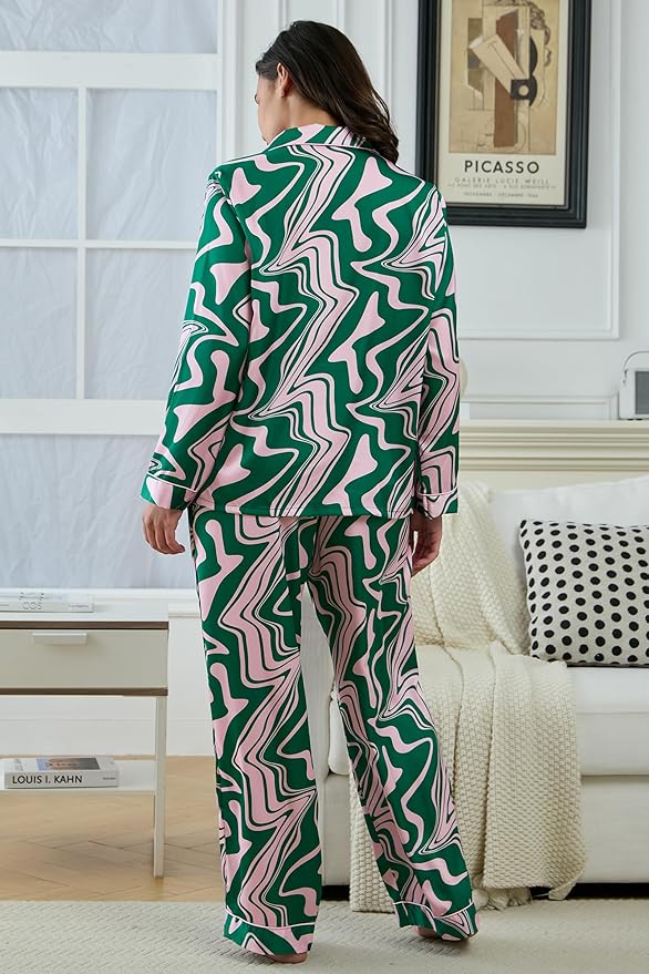 Satin Pajama Set - Long Sleeve - 2 Piece