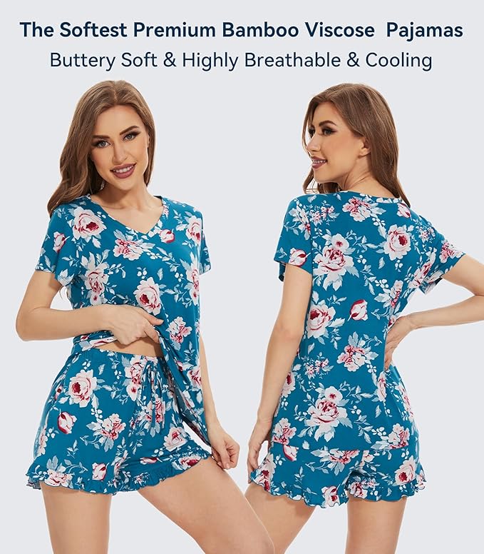 Bamboo Cooling Shorts Pajama Set - Short Sleeve - 2 Piece