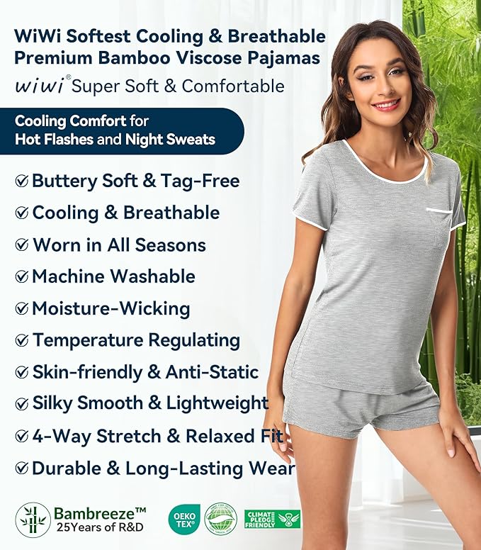 Women's Bamboo Cooling Pajama Set - Short Sleeve - 2 Piece