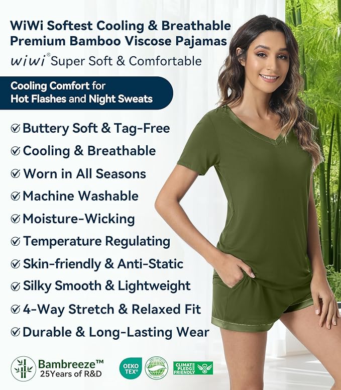 Women's Bamboo Cooling Pajama Set - Short Sleeve - 2 Piece