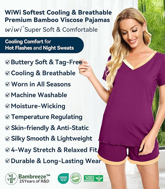 Women's Bamboo Cooling Pajama Set - Short Sleeve - 2 Piece