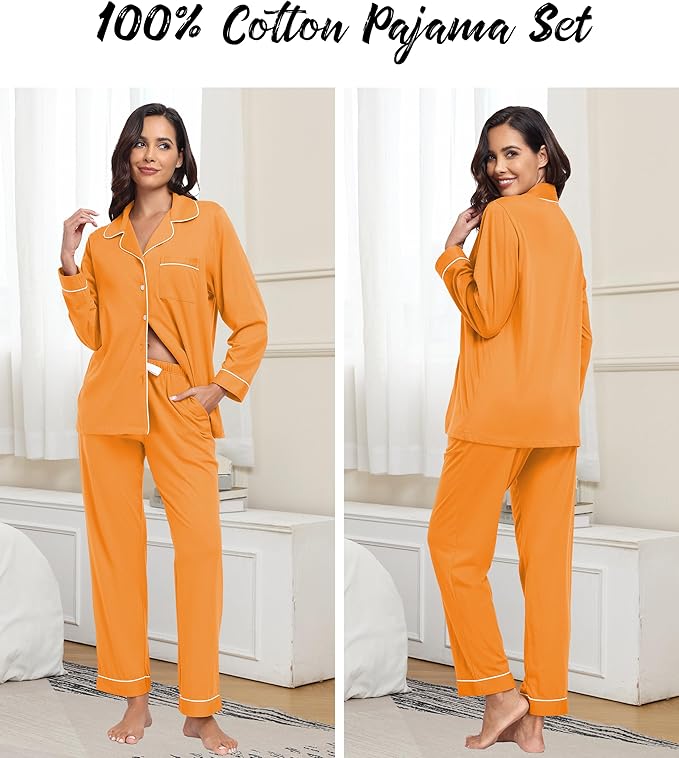 Women's 100% Cotton Pajama Set - Long Sleeve - 2 Piece