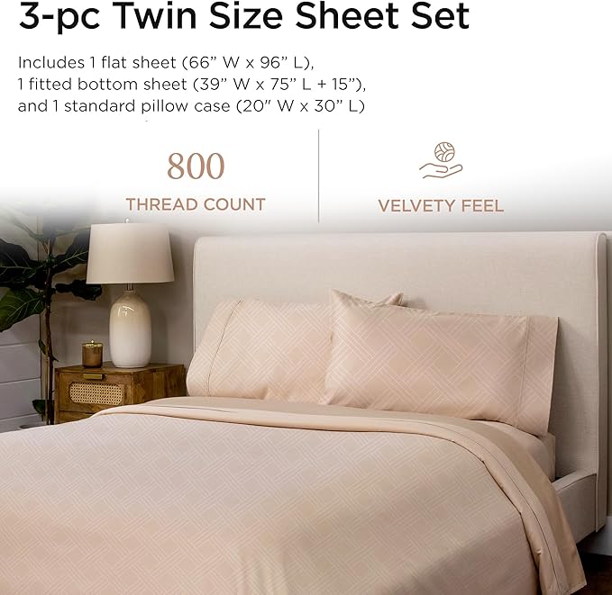 100% Cotton Bed Sheet Set - Twin - 3 Piece