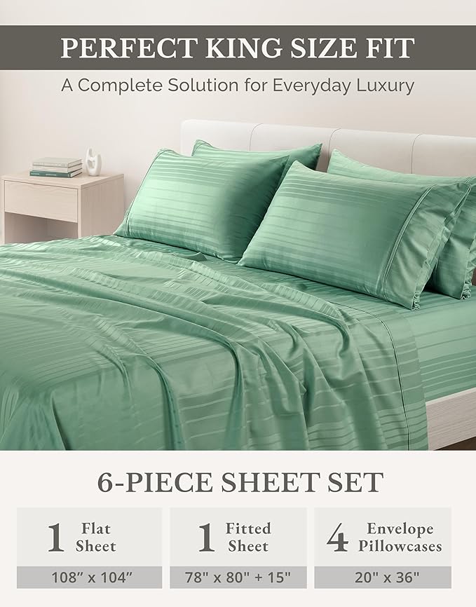 100% Cotton Bed Sheet Set - King - 15 in Deep Pocket - 6 Piece