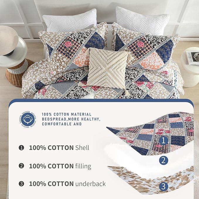 100% Cotton Bedding Set - Queen - 102 x 120 in - 3 Piece