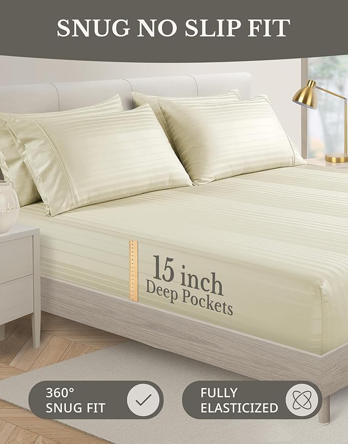 100% Cotton Bed Sheet Set - California King - 15 in Deep Pocket - 6 Piece