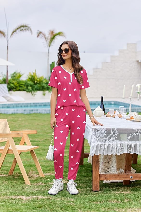 Women's Pants Pajama Set - Short Sleeve - 2 Piece