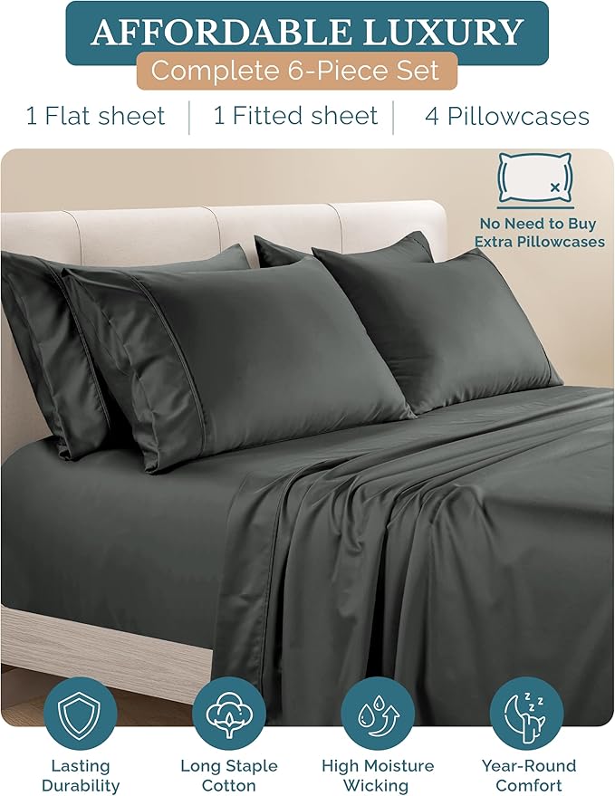 100% Cotton Bed Sheet Set - Split King - 15 in Deep Pocket - 7 Piece