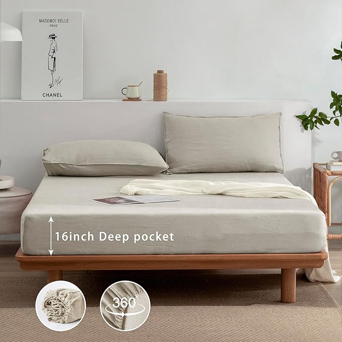 Linen Bed Sheet Set - King - 4 Piece