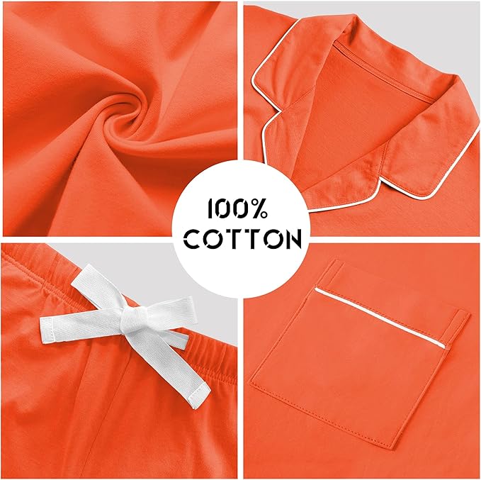 Women's 100% Cotton Pants Pajama Set - Short Sleeve - 2 Piece