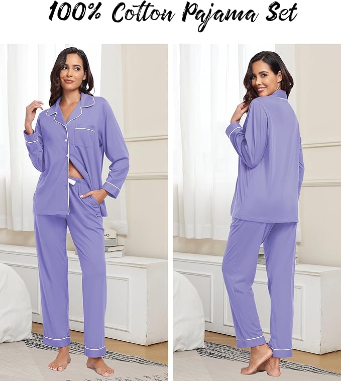 Women's 100% Cotton Pajama Set - Long Sleeve - 2 Piece