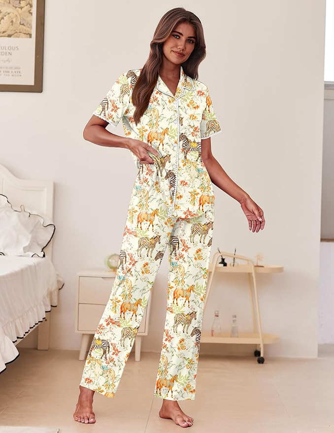 Women's Pants Pajama Set - Short Sleeve - 2 Piece
