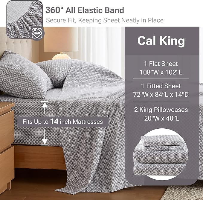 100% Cotton Bed Sheet Set - King - 4 Piece