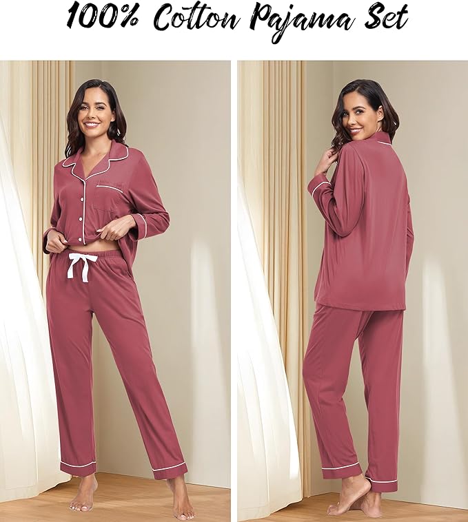 Women's 100% Cotton Pajama Set - Long Sleeve - 2 Piece