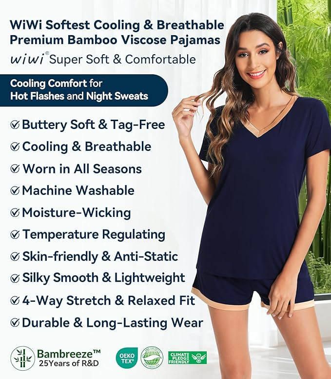 Women's Bamboo Cooling Pajama Set - Short Sleeve - 2 Piece