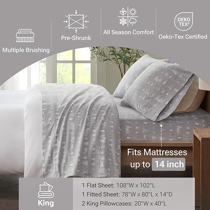 100% Cotton Bed Sheet Set - King - 4 Piece