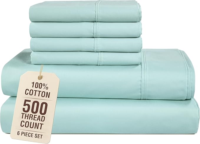 100% Cotton Bed Sheet Set - Queen - 15 in Deep Pocket - 6 Piece