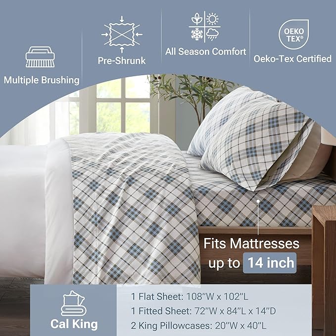 100% Cotton Bed Sheet Set - King - 4 Piece