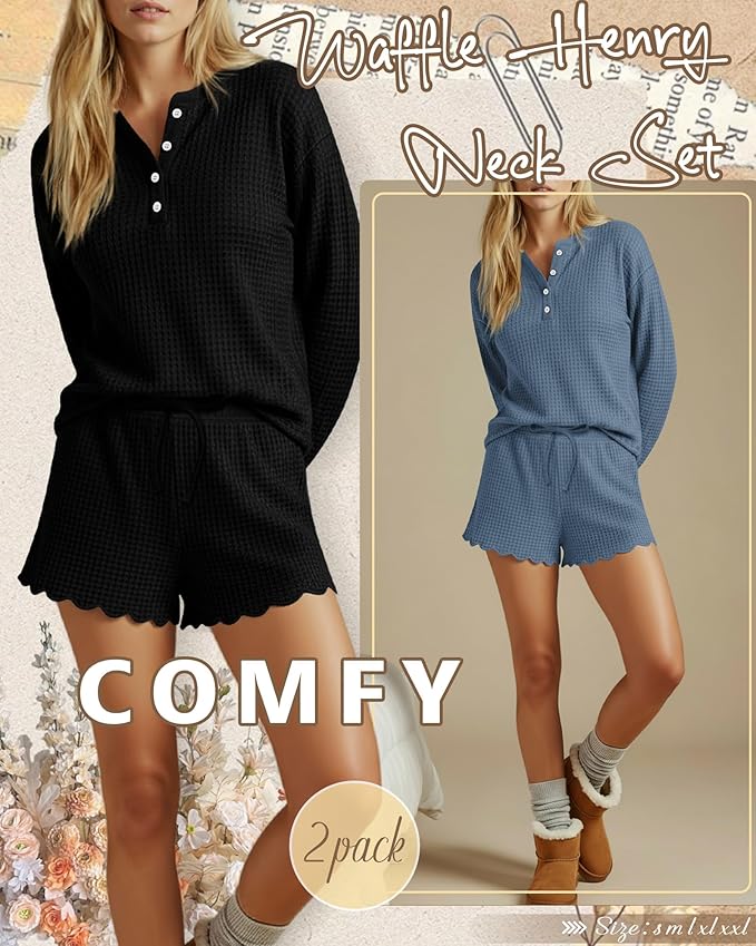 Women's Shorts Pajama Set - Long Sleeve - 2 Pack - 2 Piece