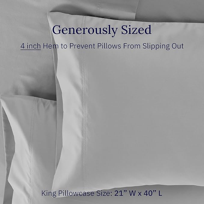 100% Cotton Pillowcase Set - King - 2 Piece