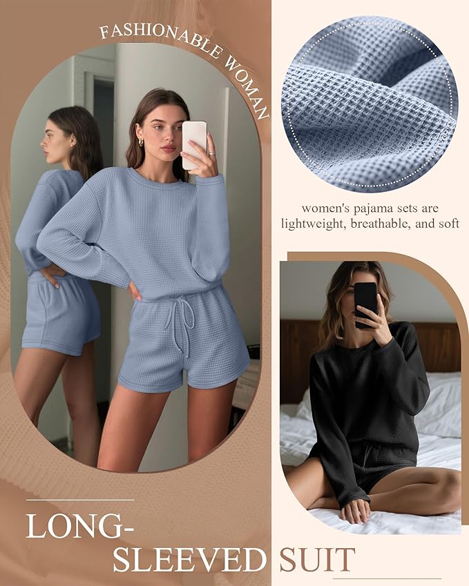 Women's Shorts Pajama Set - Long Sleeve - 2 Pack - 2 Piece