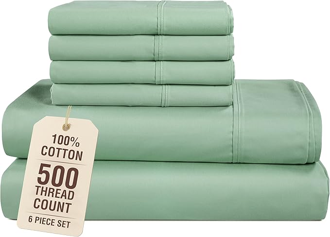 100% Cotton Bed Sheet Set - King - 15 in Deep Pocket - 6 Piece