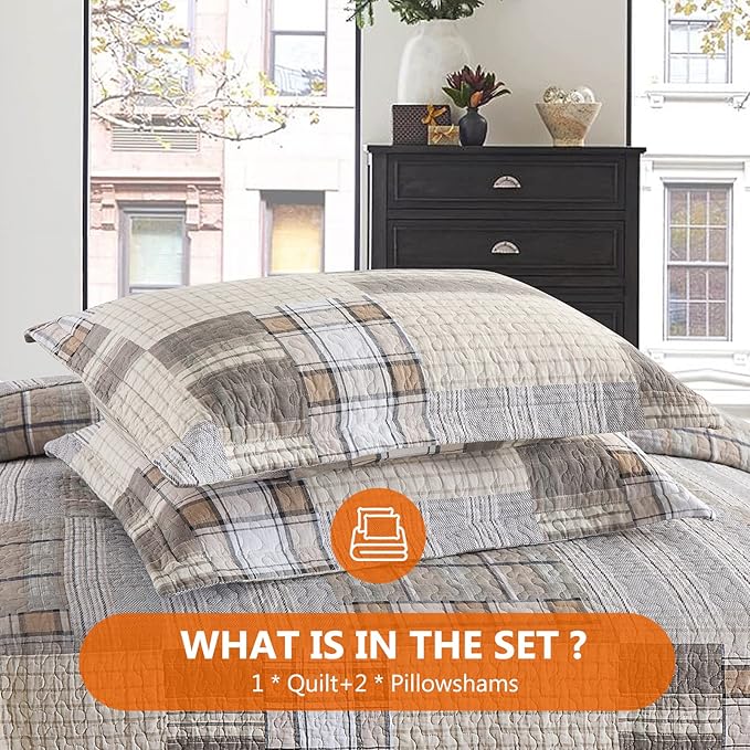 100% Cotton Quilt Set - King - 3 Piece