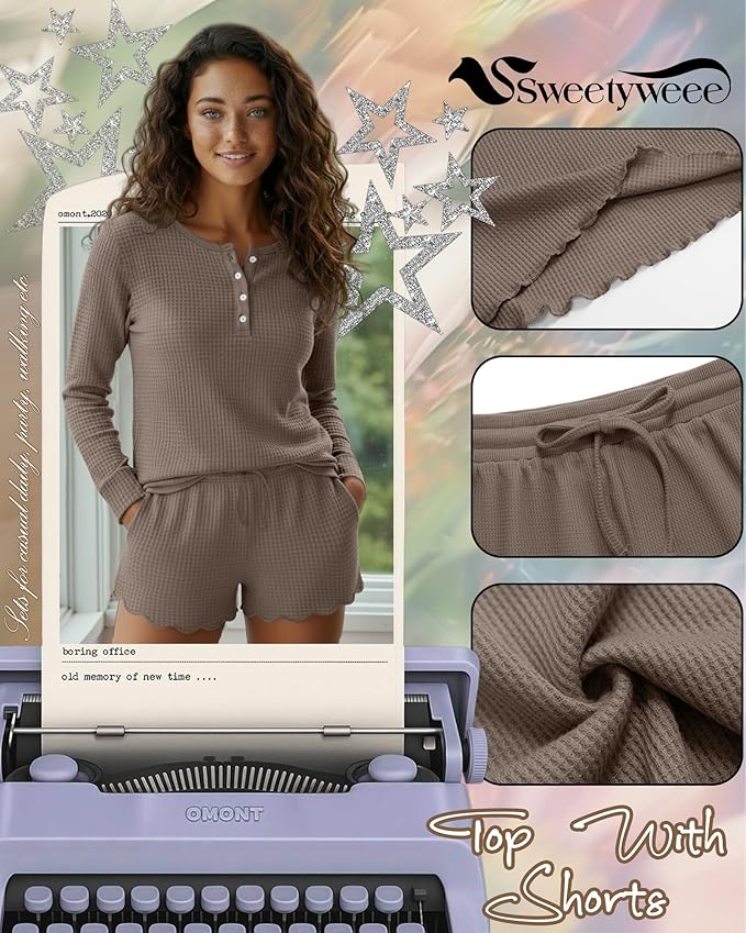 Women's Shorts Pajama Set - Long Sleeve - 2 Pack - 2 Piece