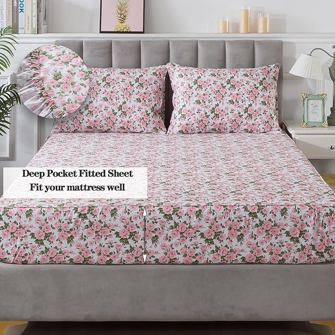 100% Cotton Bed Sheet Set - King - 4 Piece