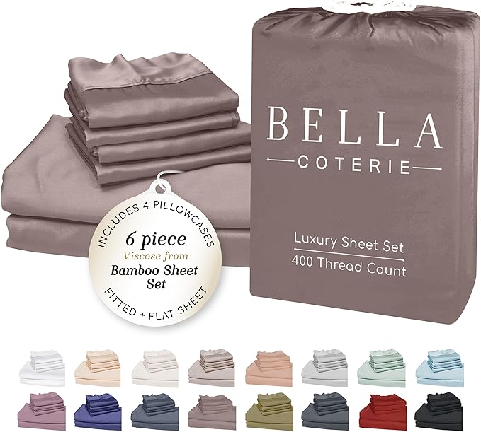 Bamboo Cooling Bed Sheet Set - California King - 18 in Deep Pocket - 6 Piece