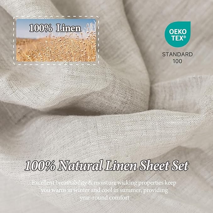 Linen Bed Sheet Set - Queen - 4 Piece