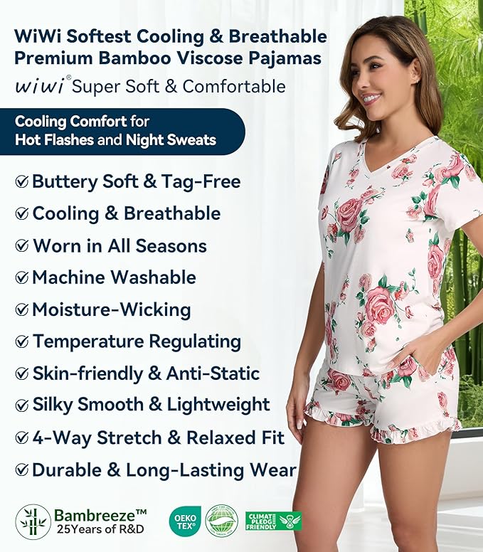 Bamboo Cooling Shorts Pajama Set - Short Sleeve - 2 Piece