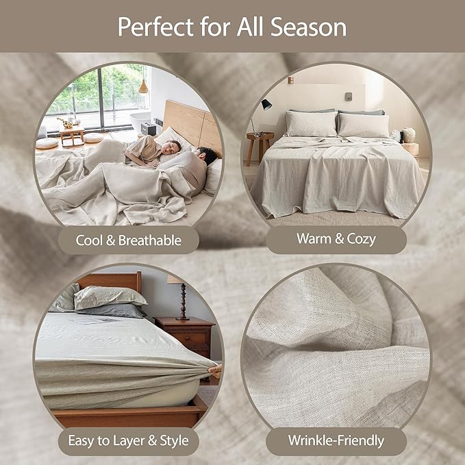 Linen Bed Sheet Set - Queen - 4 Piece