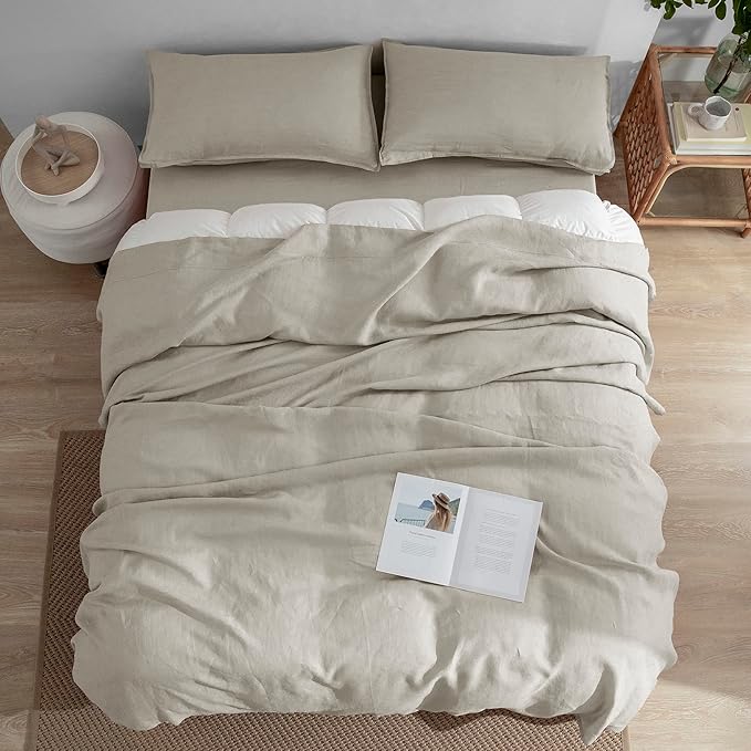 Linen Bed Sheet Set - Queen - 4 Piece