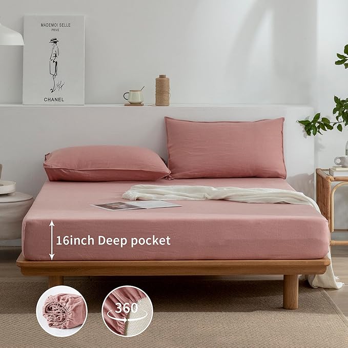 Linen Bed Sheet Set - California King - 4 Piece