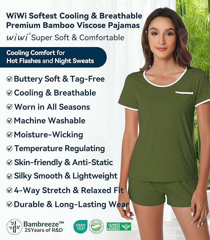 Women's Bamboo Cooling Pajama Set - Short Sleeve - 2 Piece