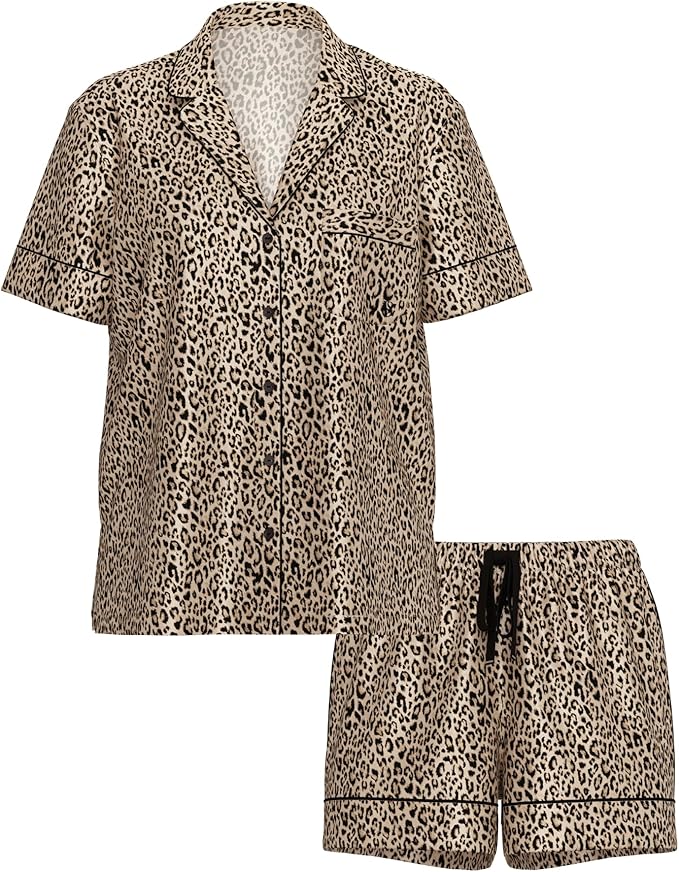 Women's Satin Shorts Pajama Set - Short Sleeve - 2 Piece