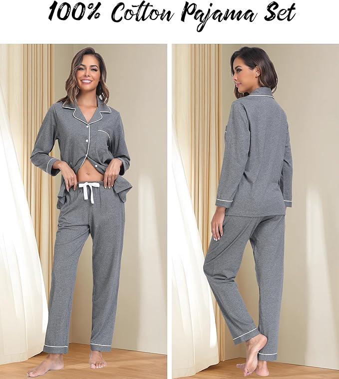 Women's 100% Cotton Pajama Set - Long Sleeve - 2 Piece